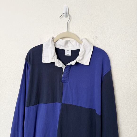 [Urban Outfitters] Navy Blue Colorblock Long Sleeve Rugby Polo Shirt Sz Medium M - Picture 3 of 11